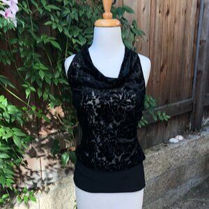 NWT White House Black Market Black Velvet Burnout Draped Halter Top S
